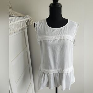 LUCKY BRAND SLEEVELESS TOP WITH EMBROIDERED AND RUFFLE DETAILS (2 COLORS AVAIL)